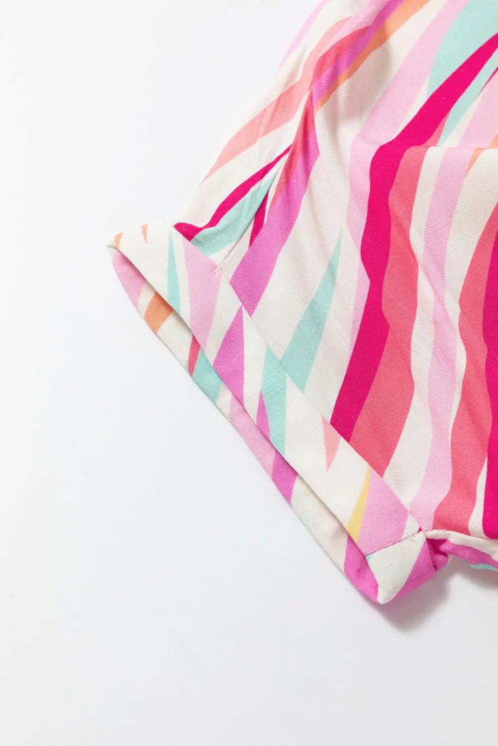 Multicolour Abstract Print High Low Short Sleeve Blouse - Love Salve